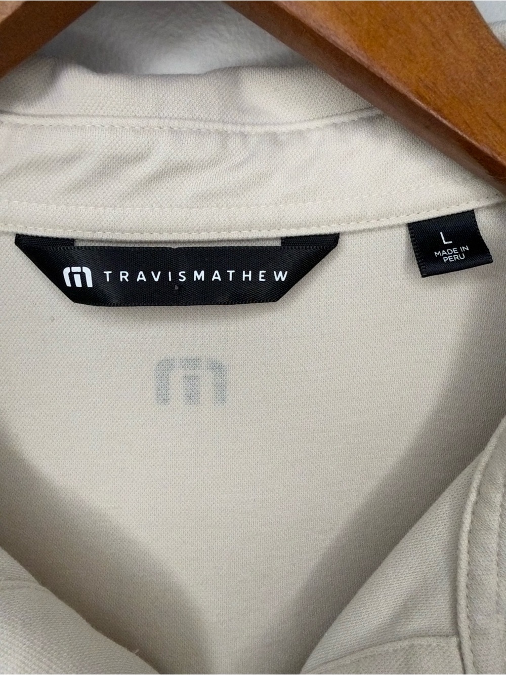 TravisMathew Polo Shirt Mens Large Beige Black Hang Glide Colorblock Golf Casual - Picture 4 of 9